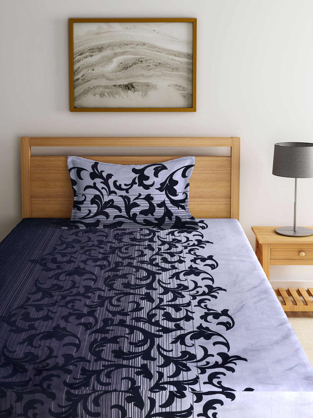 

Arrabi Black & Grey Ethnic Motifs 300 TC Fitted Single Bedsheet with 1 Pillow Covers