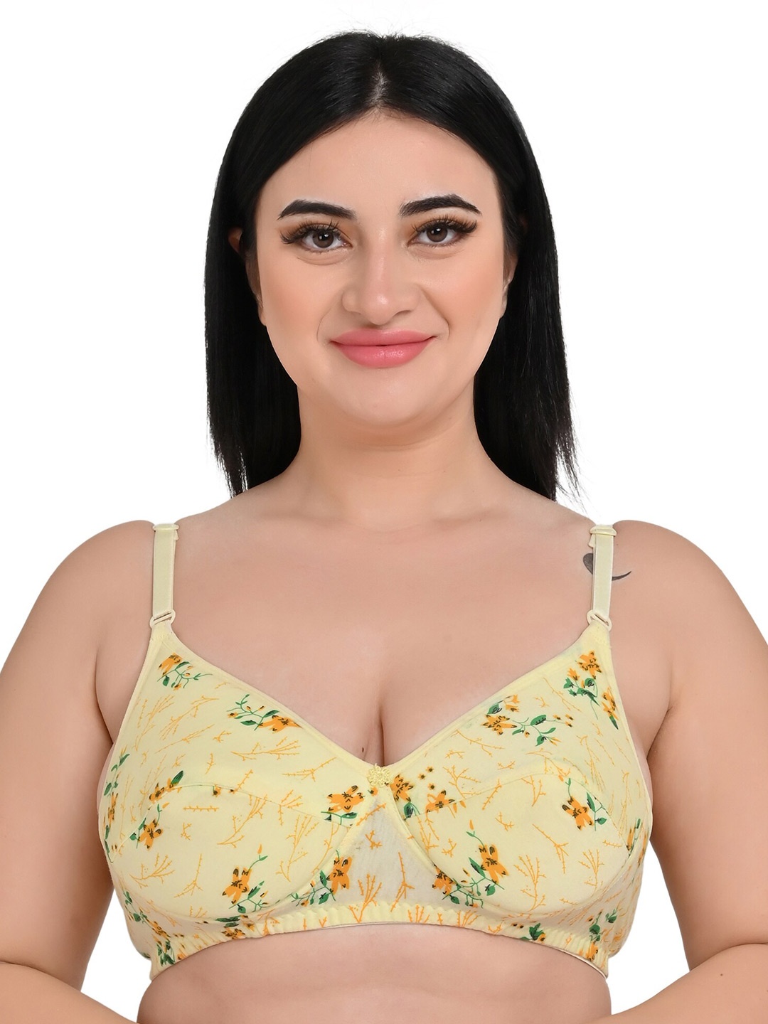 

Piylu Pack of 3 Printed All Day Comfort Full Coverage Bras KritiFoam-CB3-LP-Lemon-Peach, Yellow