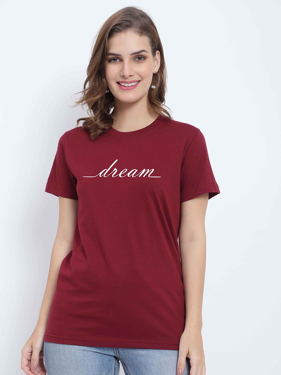 

T-SHIRT TRUCK Typography Printed Cotton Casual T-Shirt, Maroon