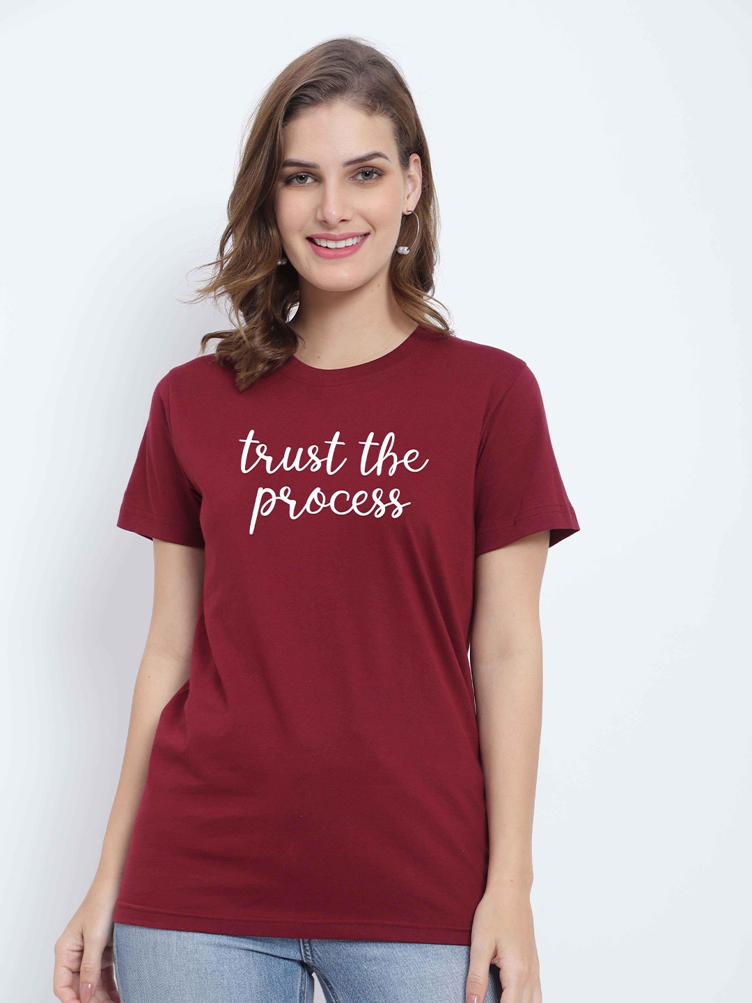 

T-SHIRT TRUCK Typography Printed Cotton Casual T-Shirt, Maroon