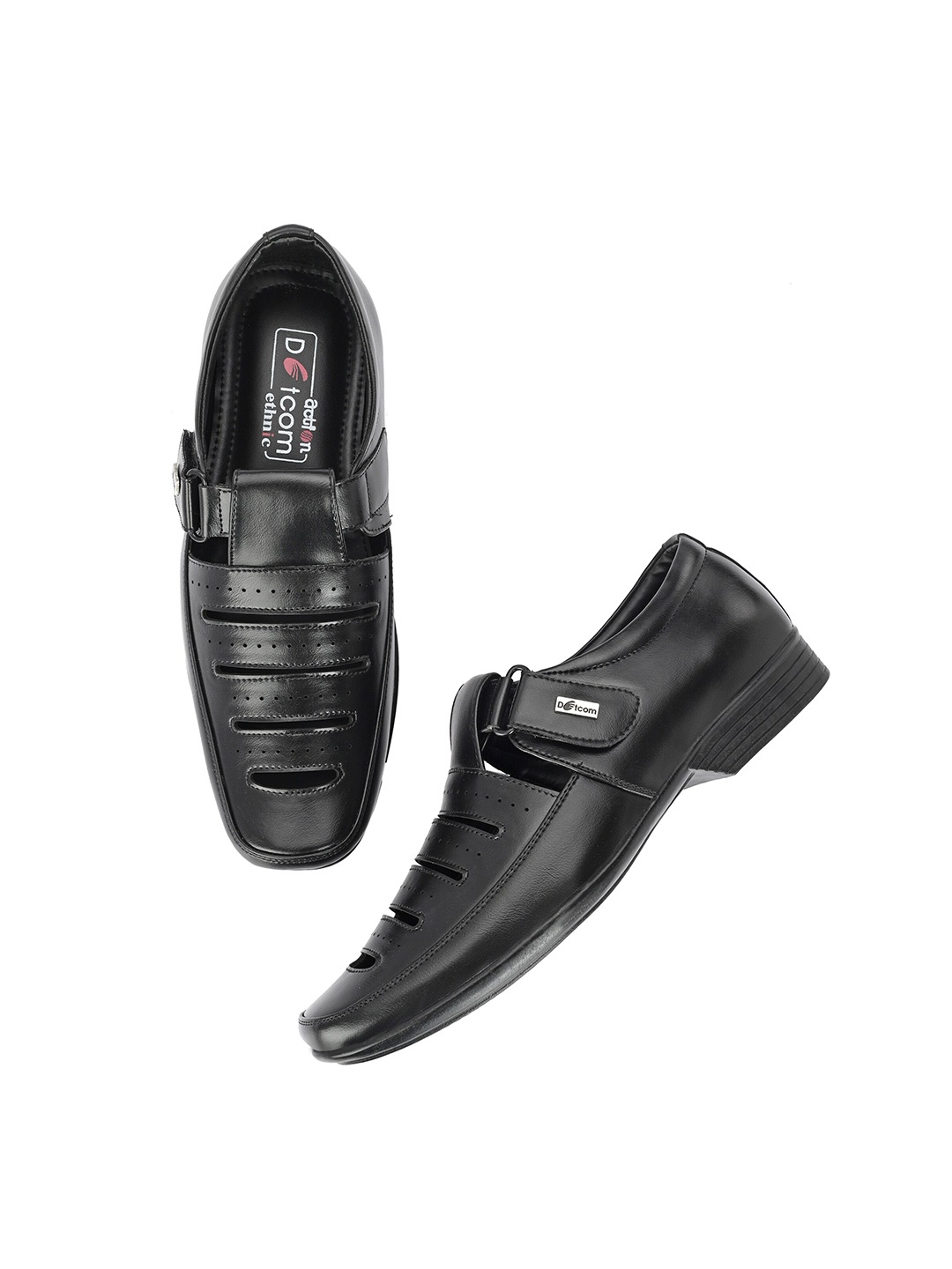 

Action Men Perforations Comfort Foam Shoe-Style Sandals With Laser Cuts & Velcro Closure, Black