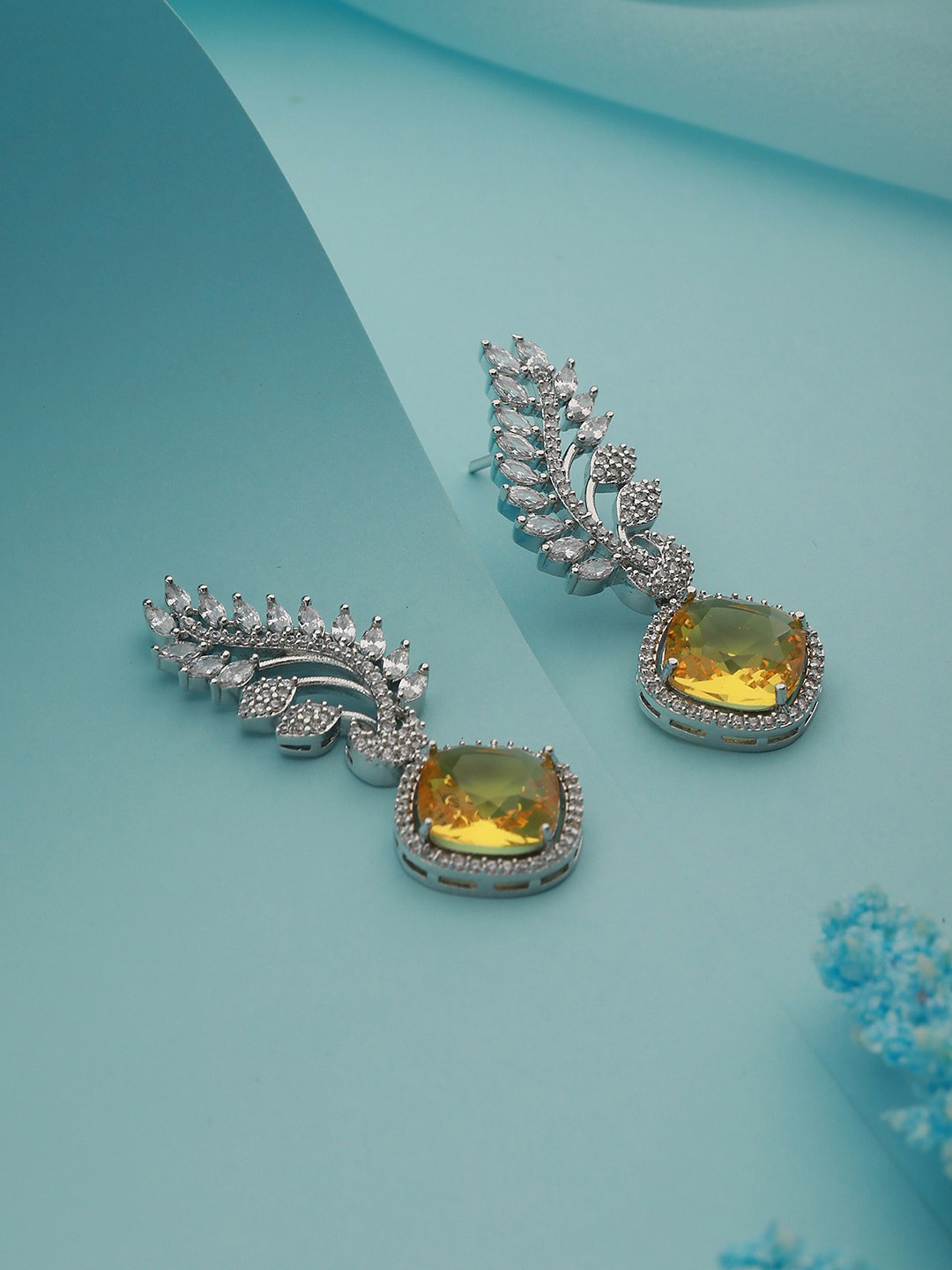 

Saraf RS Jewellery Silver-Plated Contemporary Drop Earrings, Yellow