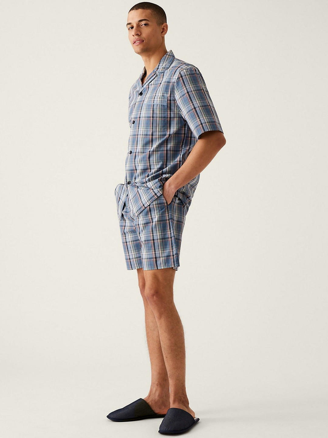

Marks & Spencer Men Checked Pure Cotton Night suit, Blue