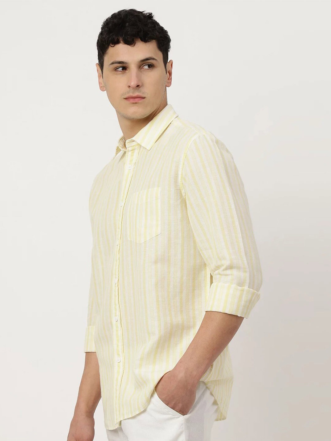 

Marks & Spencer Striped Linen Cotton Casual Shirt, Yellow