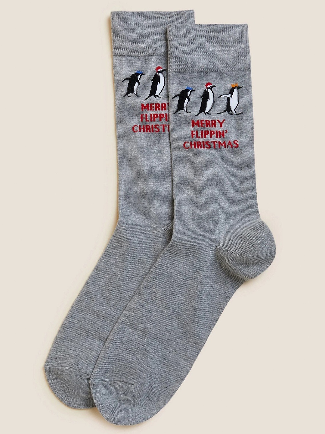 

Marks & Spencer Men Printed Calf Length Socks, Grey