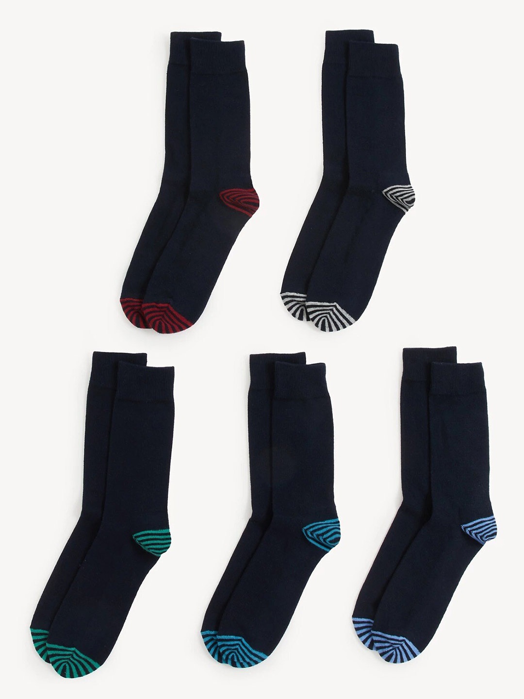 

Marks & Spencer Men Pack Of 5 Striped Above Ankle Length Socks, Black