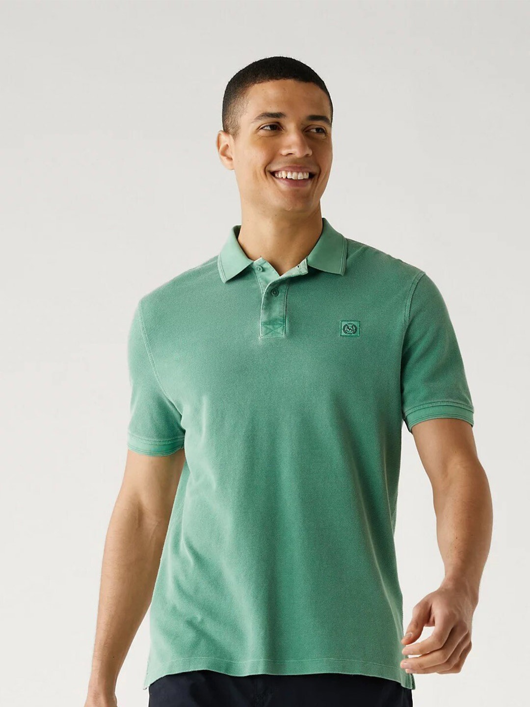 

Marks & Spencer Polo Collar Pure Cotton T-shirt, Green