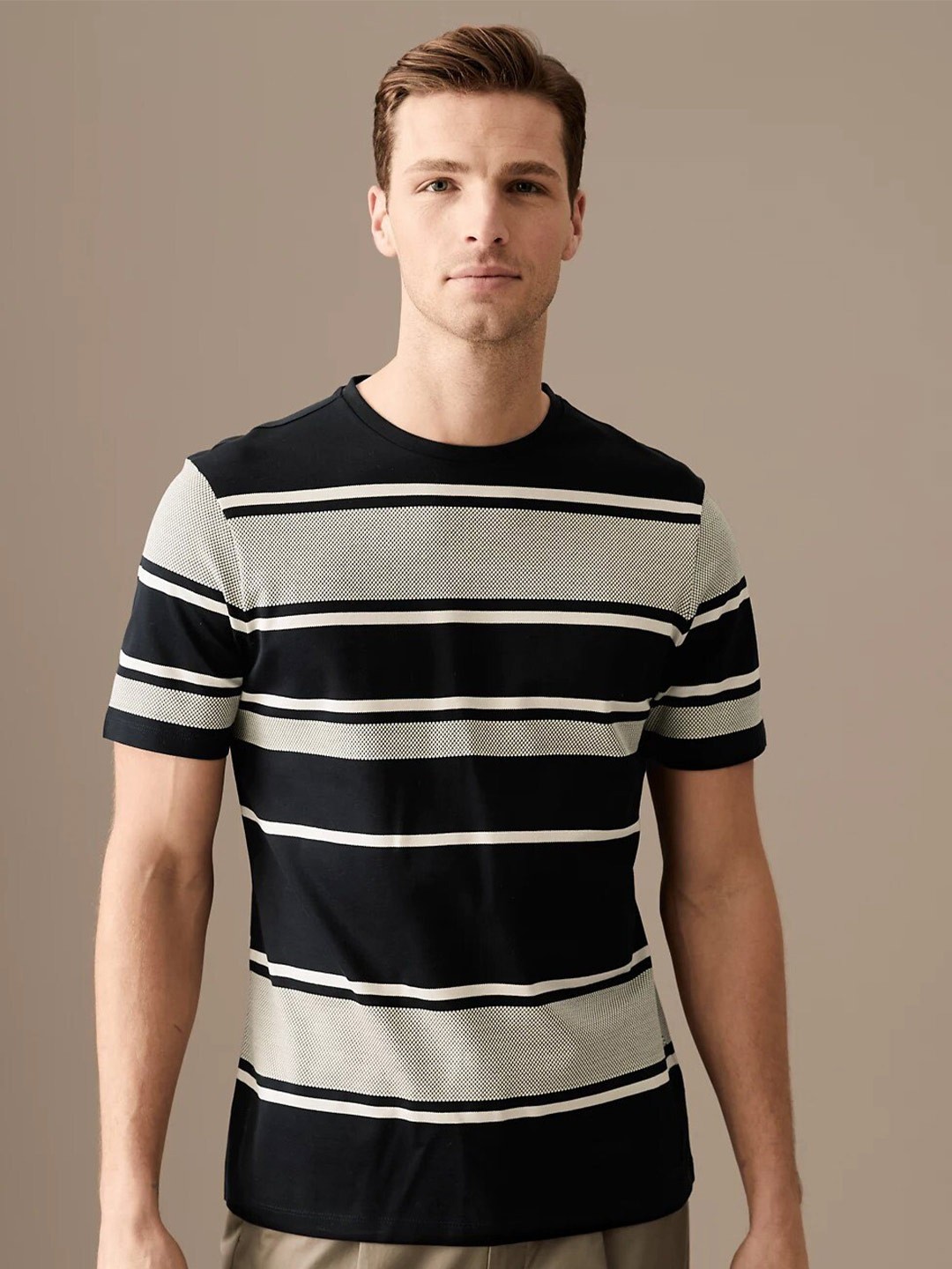 

Marks & Spencer Striped Pure Cotton T-shirt, Black