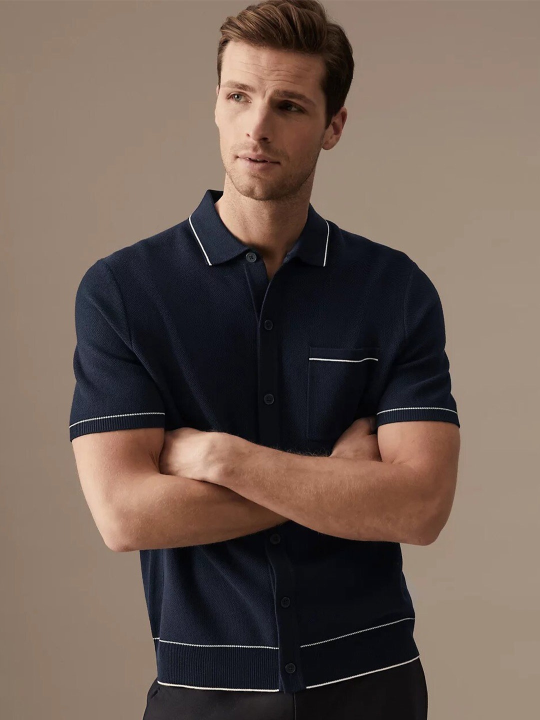 

Marks & Spencer Polo Collar Short Sleeves T-shirt, Navy blue