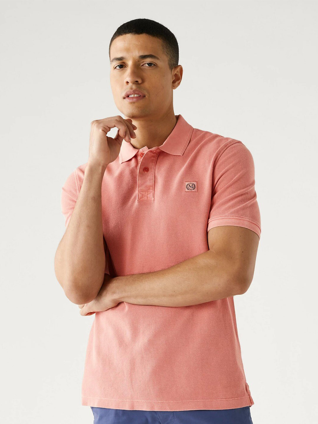 

Marks & Spencer Polo Collar Pure Cotton T-shirt, Coral