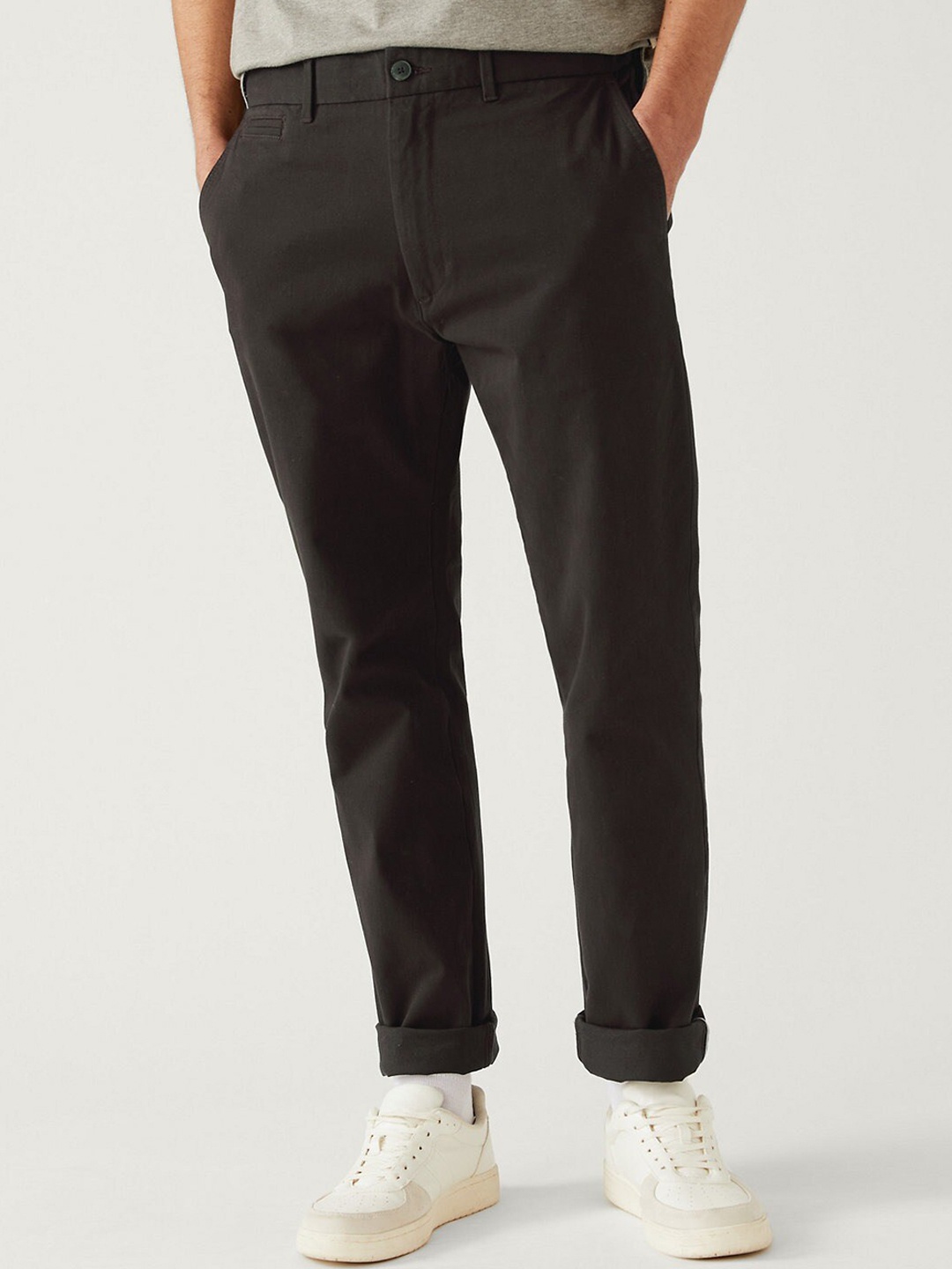 

Marks & Spencer Men Slim Fit Mid-Rise Chinos Trousers, Brown