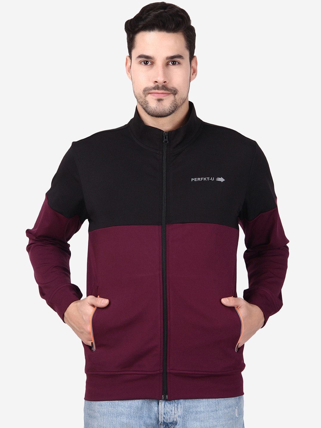 

PERFKT-U Colourblocked Windcheater Antimicrobial Sporty Jacket, Maroon