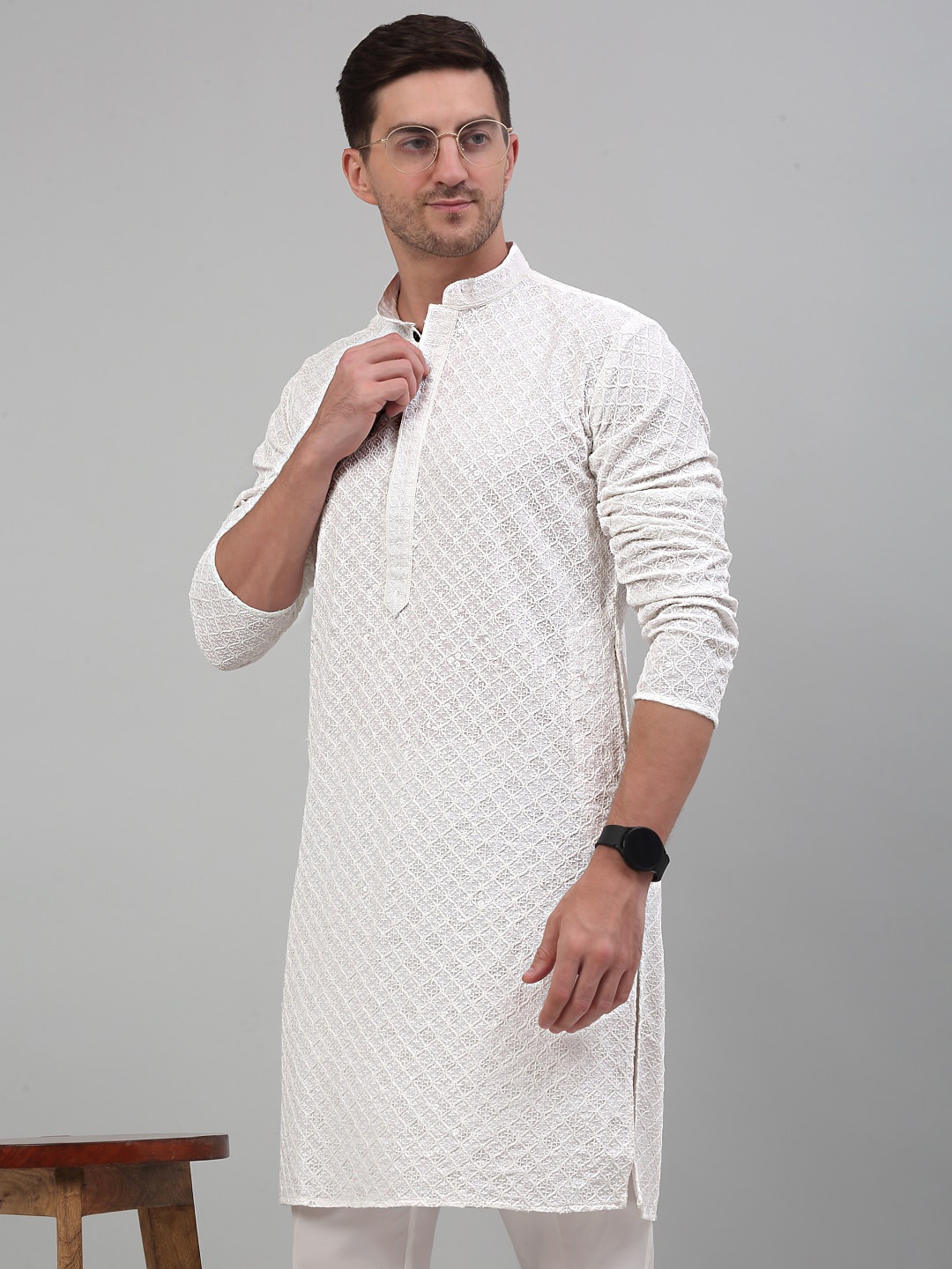 

Jompers Seqined Embroidered Kurta with Pyjamas, White