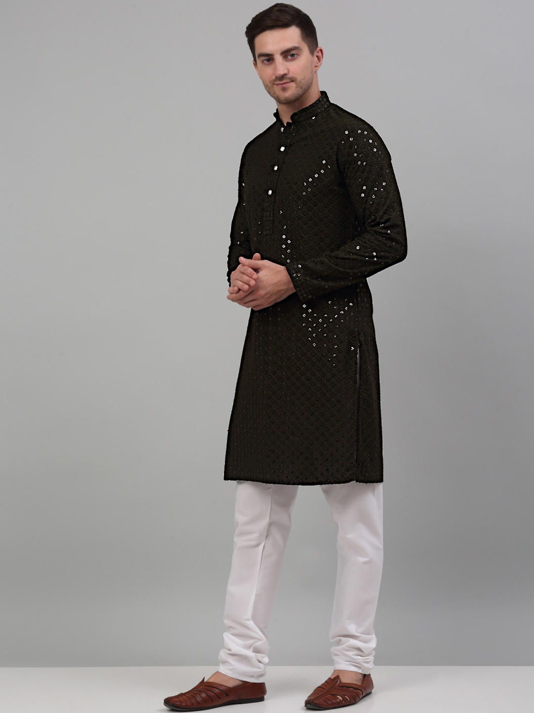 

Jompers Chikankari Embroidered Pure Cotton Kurta with Churidar, Green