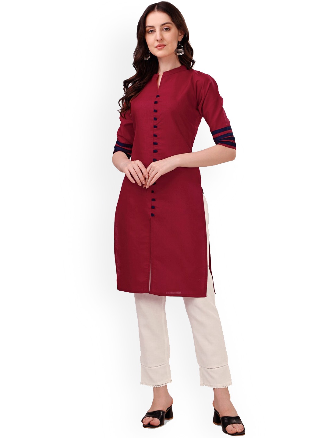 

KALINI Mandarin Collar Cotton Kurta, Maroon