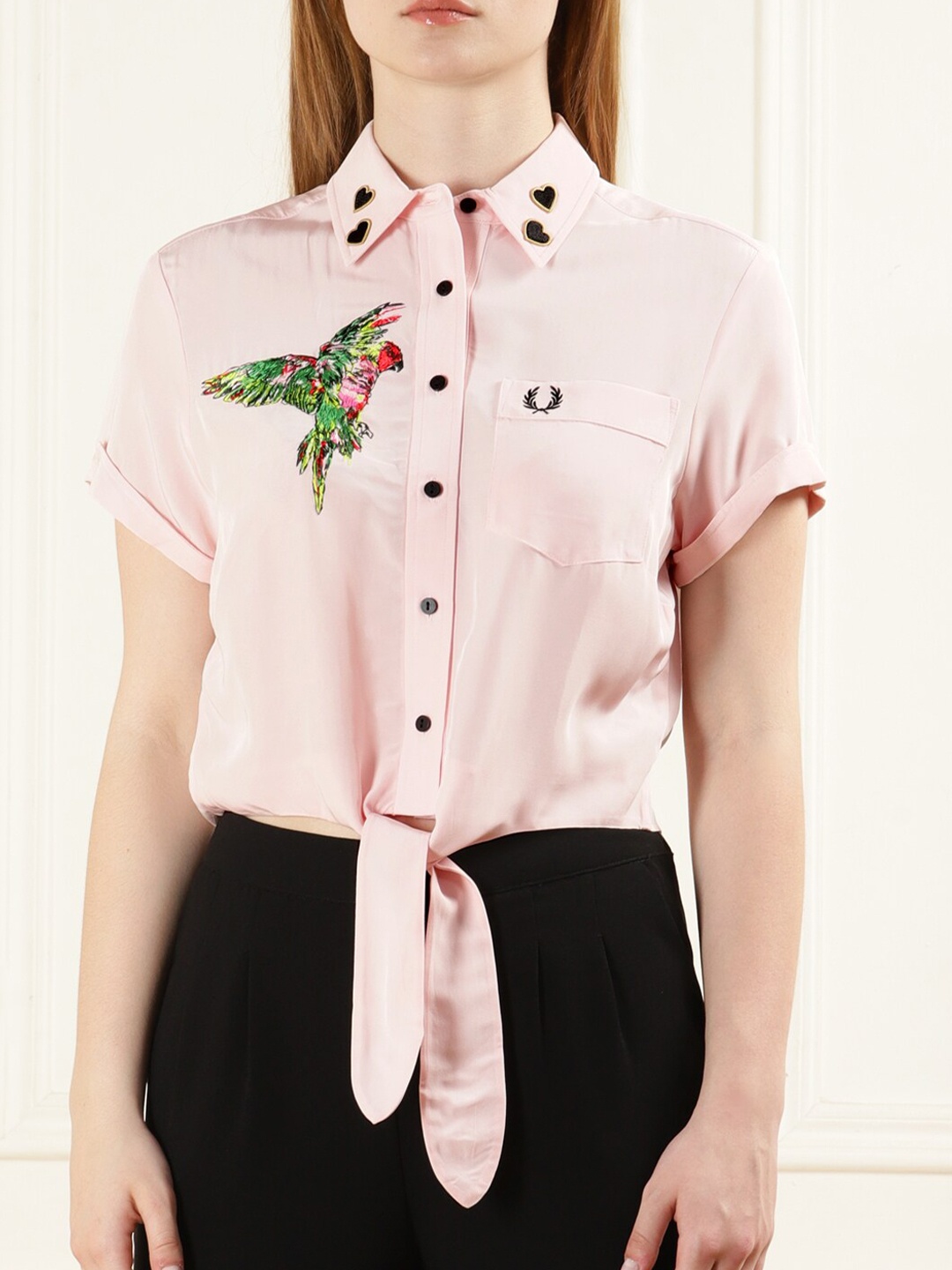 

Fred Perry Embroidered Tie-Up Front Casual Shirt, Pink