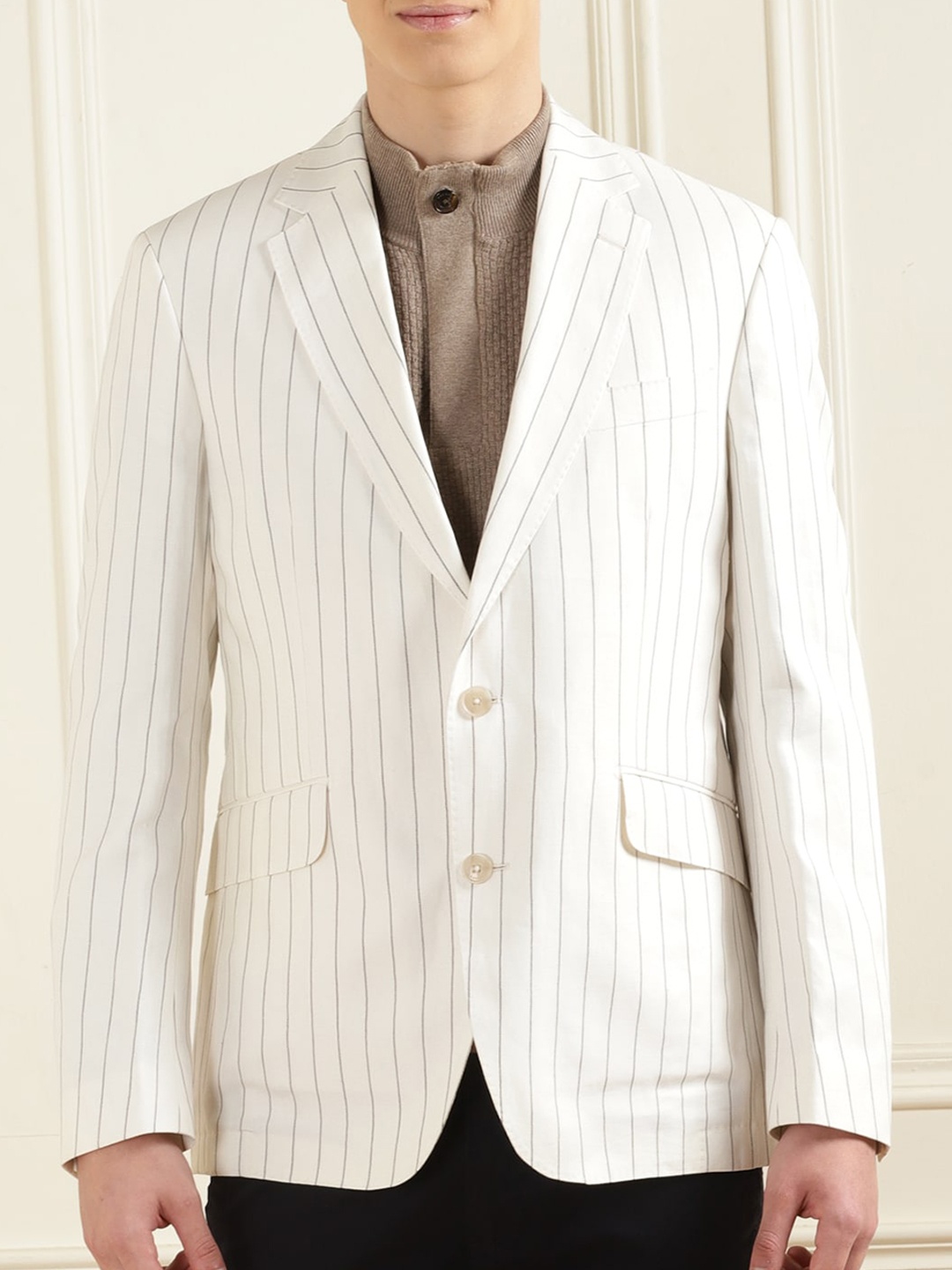 

HACKETT LONDON Men Striped Single Breasted Blazer, White