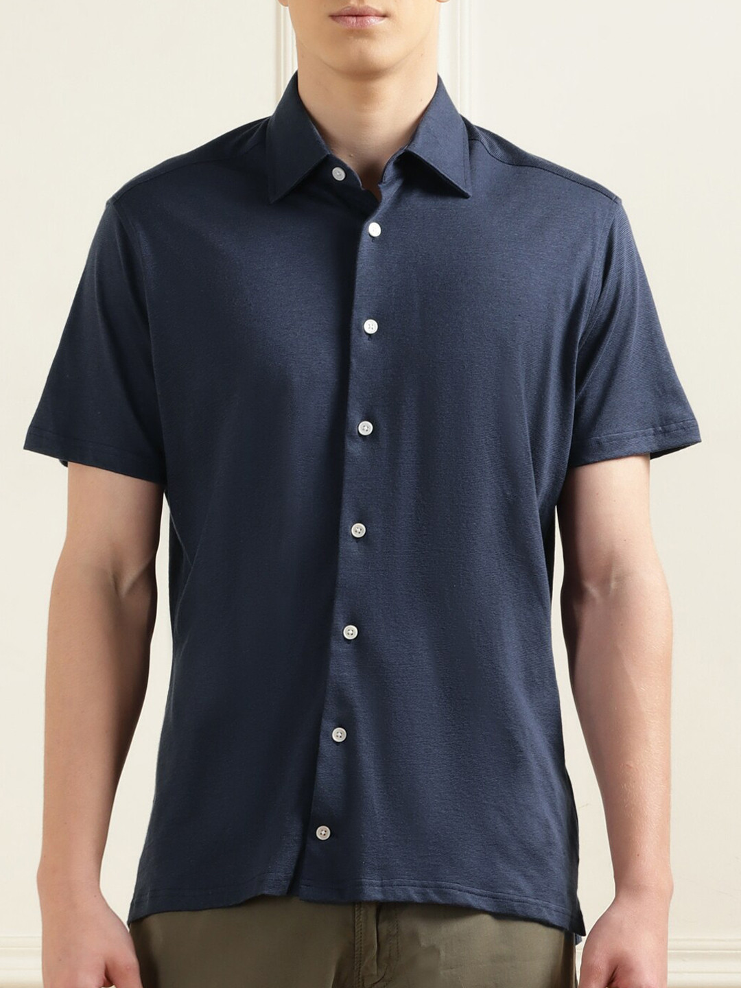 

HACKETT LONDON Spread Collar Linen Casual Shirt, Navy blue