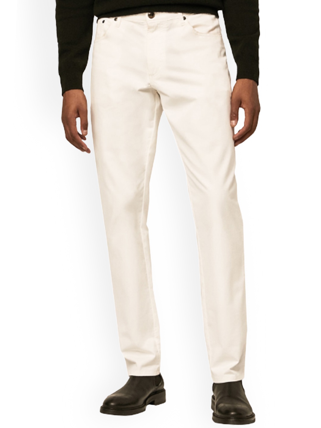 

HACKETT LONDON Men Mid-Rise Cotton Trousers, Cream