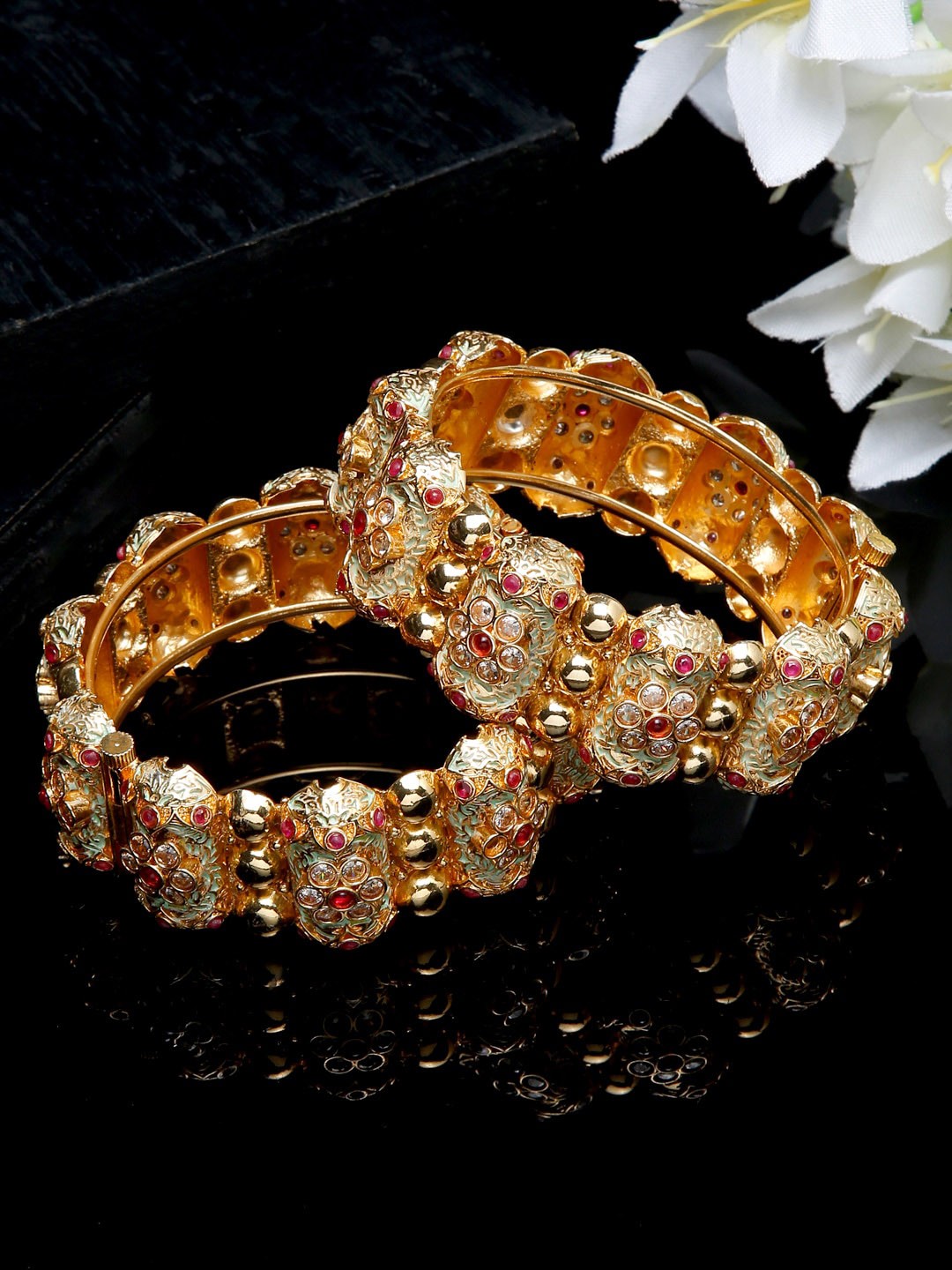 

YouBella Set Of 2 Gold Plated & Stone Studded Bangle