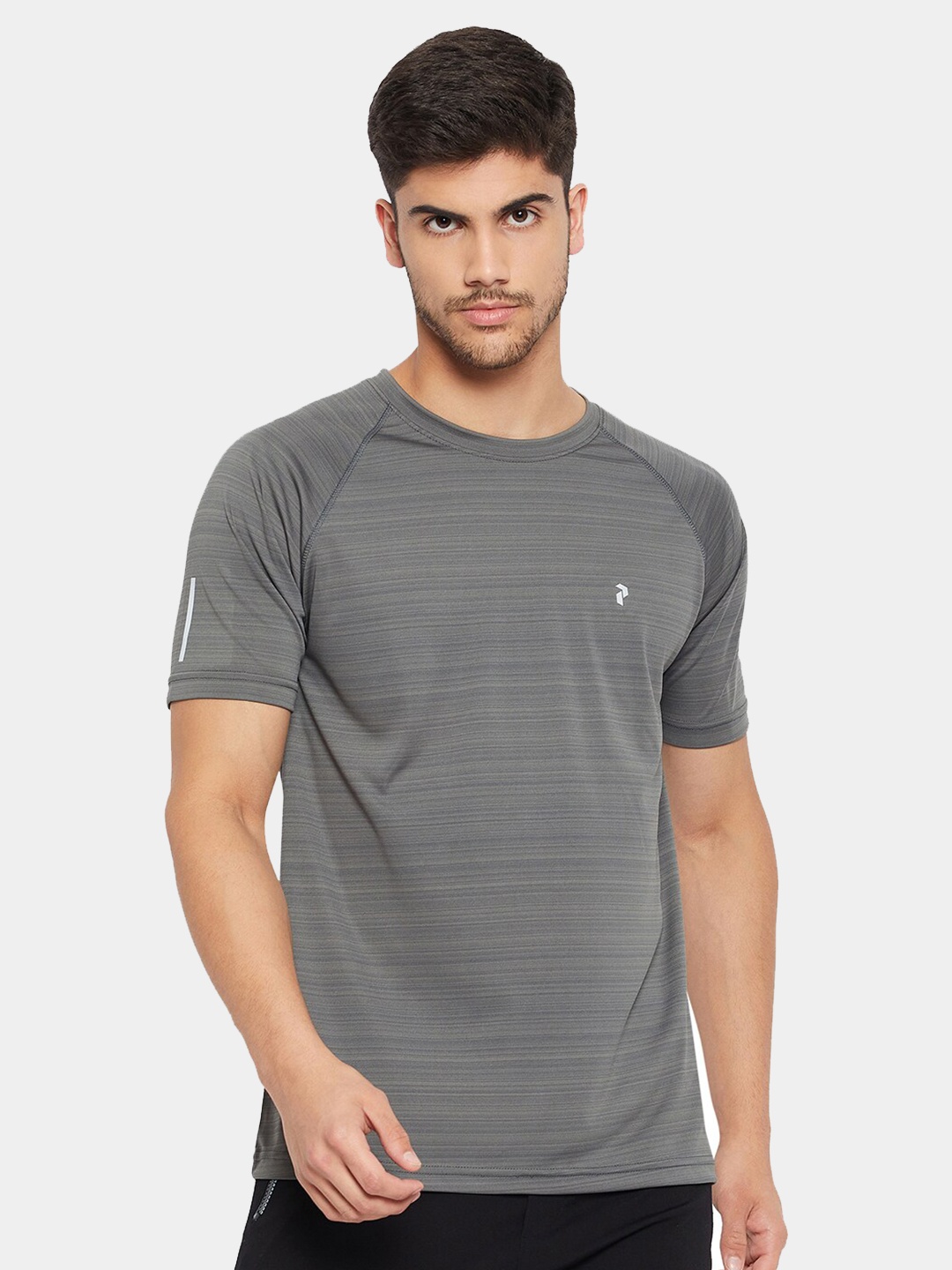 

PERFKT-U Rapid Dry Striped Raglan Sleeves Training & Gym Sports T-shirt, Grey
