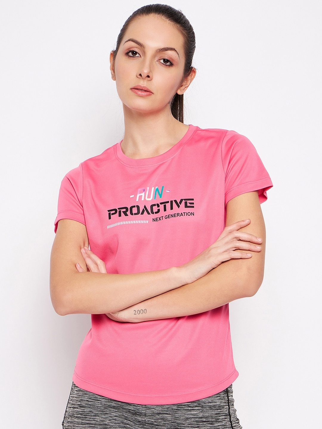 PERFKT-U Typography Printed Round Neck T-shirt, Pink