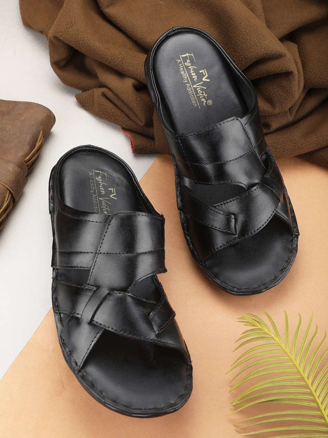 

Fashion Victim Men Leather Comfort Sandals, Black