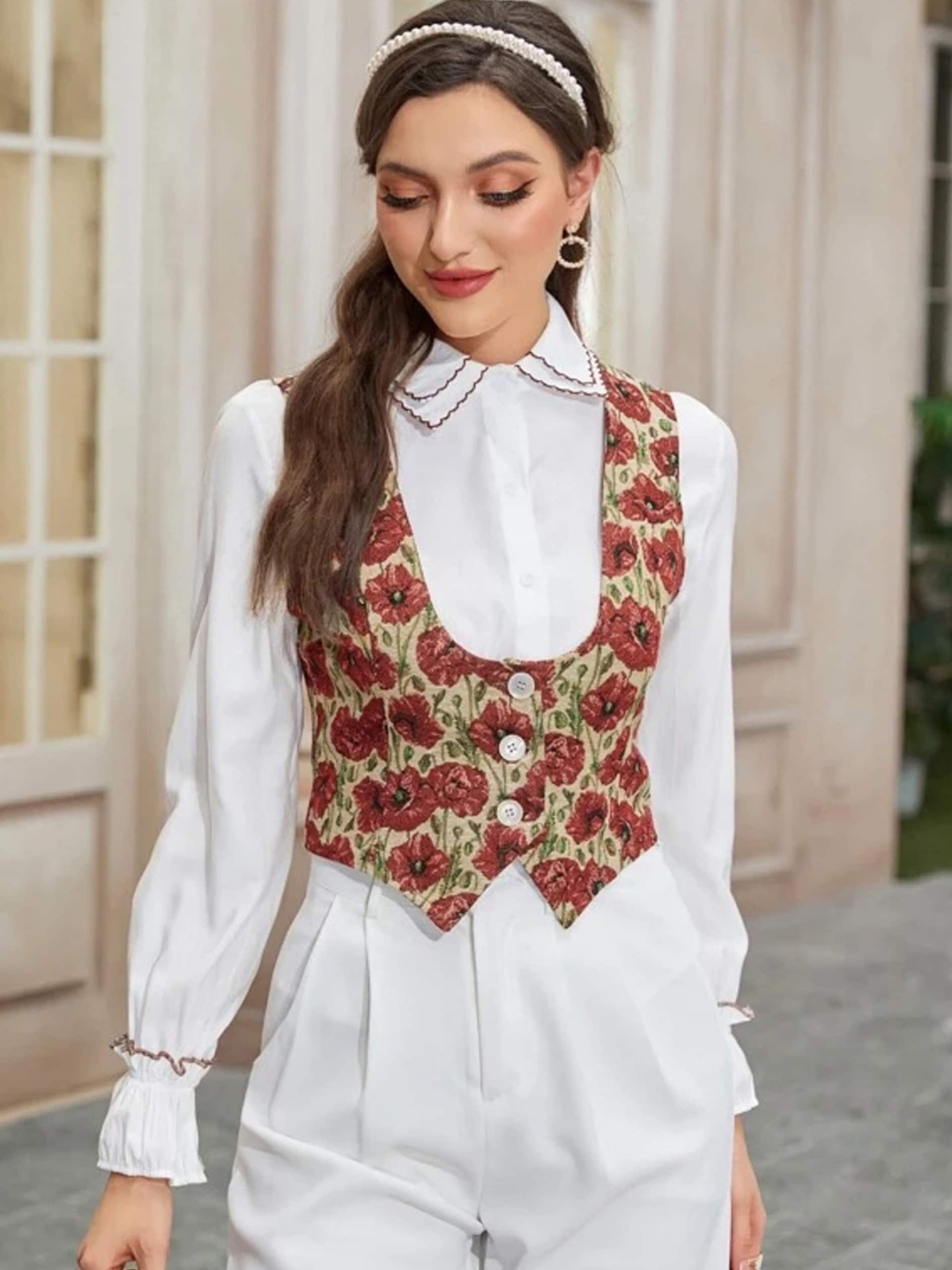 

BAESD Floral Printed Waistcoat, Green