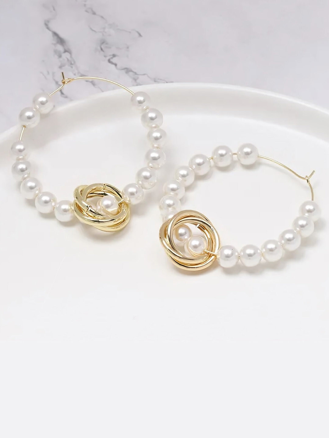 

AVANT-GARDE PARIS Gold-Plated Contemporary Hoop Earrings, White