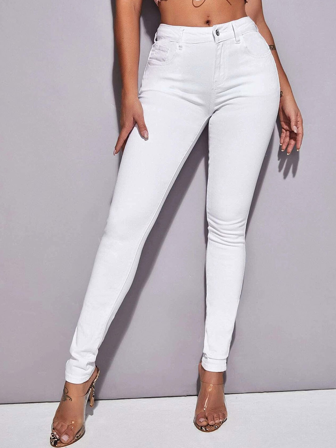 

BAESD Women Slim Fit Clean Look Mid-Rise Jeans, White