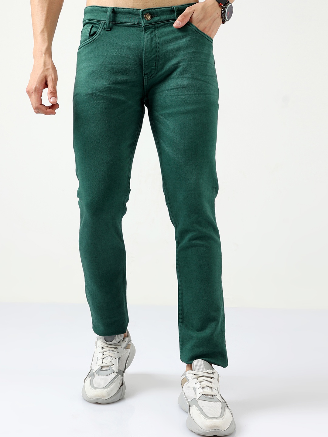 

VUDU Men Lean Tapered Fit Stretchable Jeans, Green