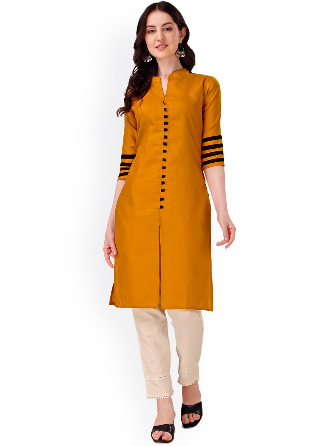 

KALINI Mandarin Collar Cotton Kurta, Orange