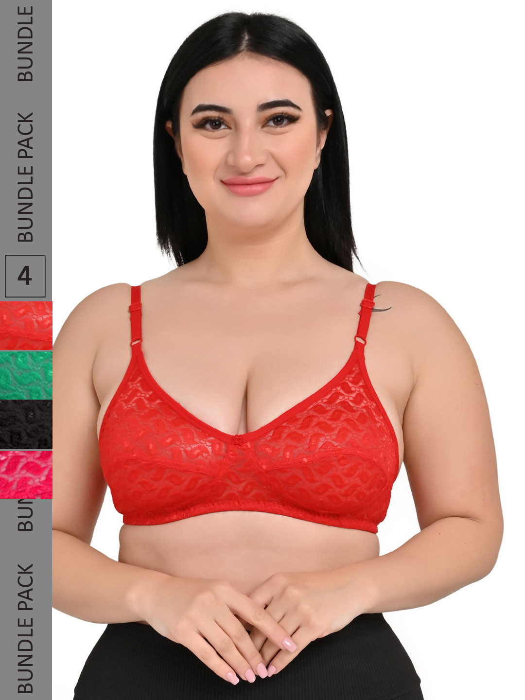 

Piylu Pack Of 4 Floral Cotton All Day Comfort Non Padded Full Coverage Bralette Bra, Green