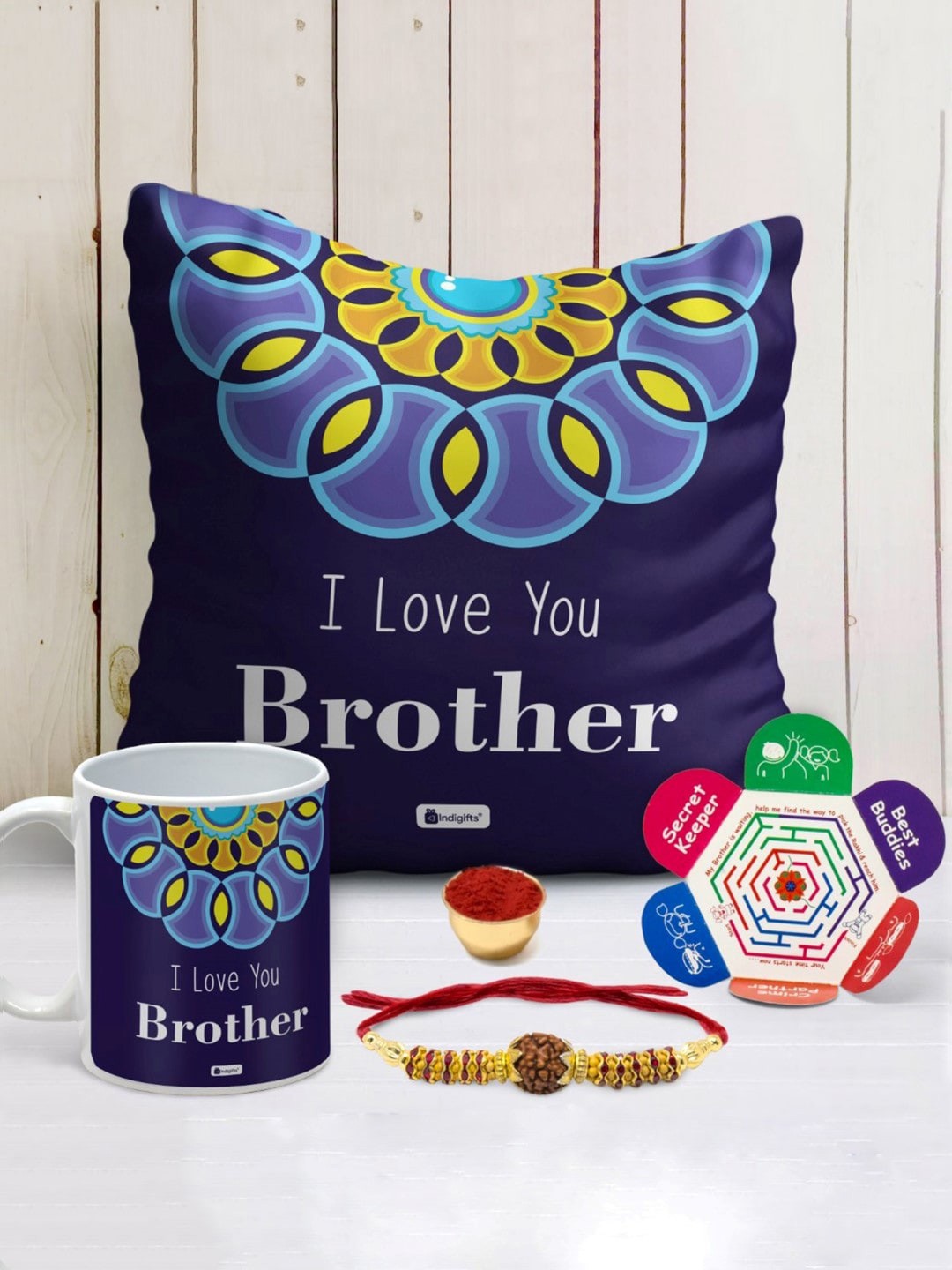 

Indigifts Love You Brother Printed Rakhi Gift Sets, Blue