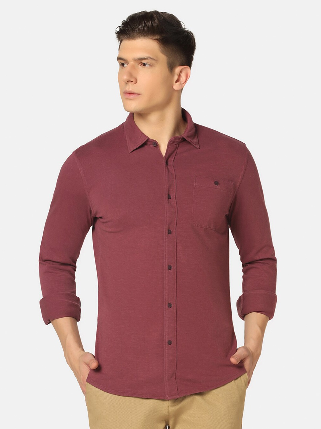 

Blackberrys New Skinny Fit Opaque Pure Cotton Casual Shirt, Burgundy