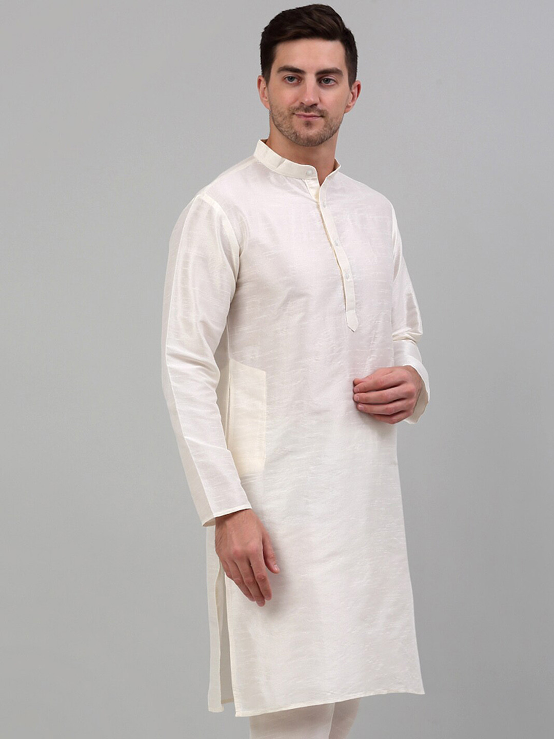

Jompers Mandarin Collar Silk Kurta, Off white