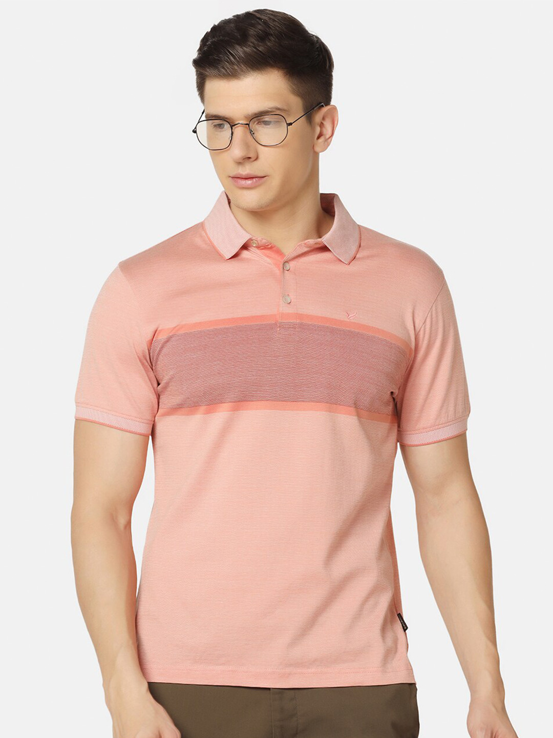 

Blackberrys Colourblocked Polo Collar Slim Fit Pure Cotton T-shirt, Peach