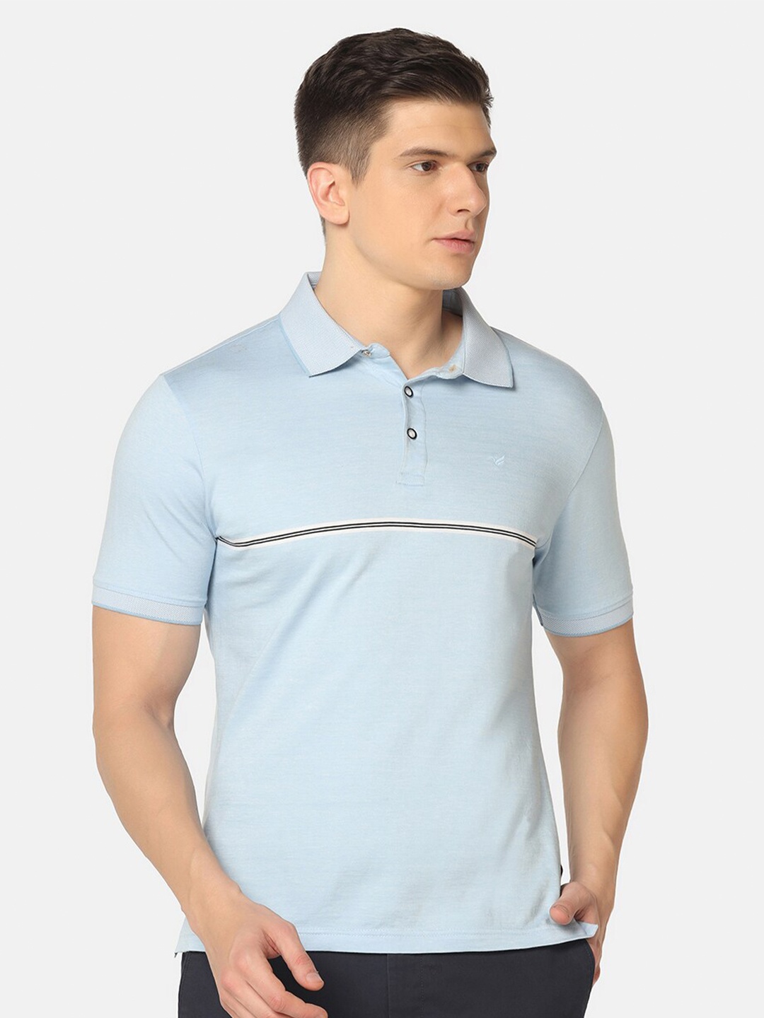 

Blackberrys Striped Polo Collar Pure Cotton Slim Fit T-shirt, Blue