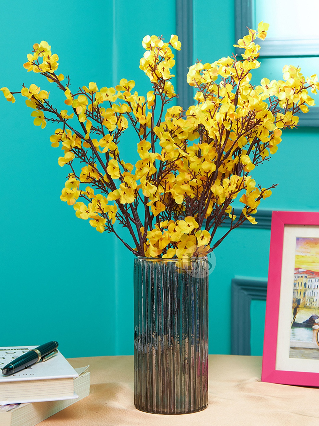 

BS AMOR Yellow Gypsophila Flower With Vase