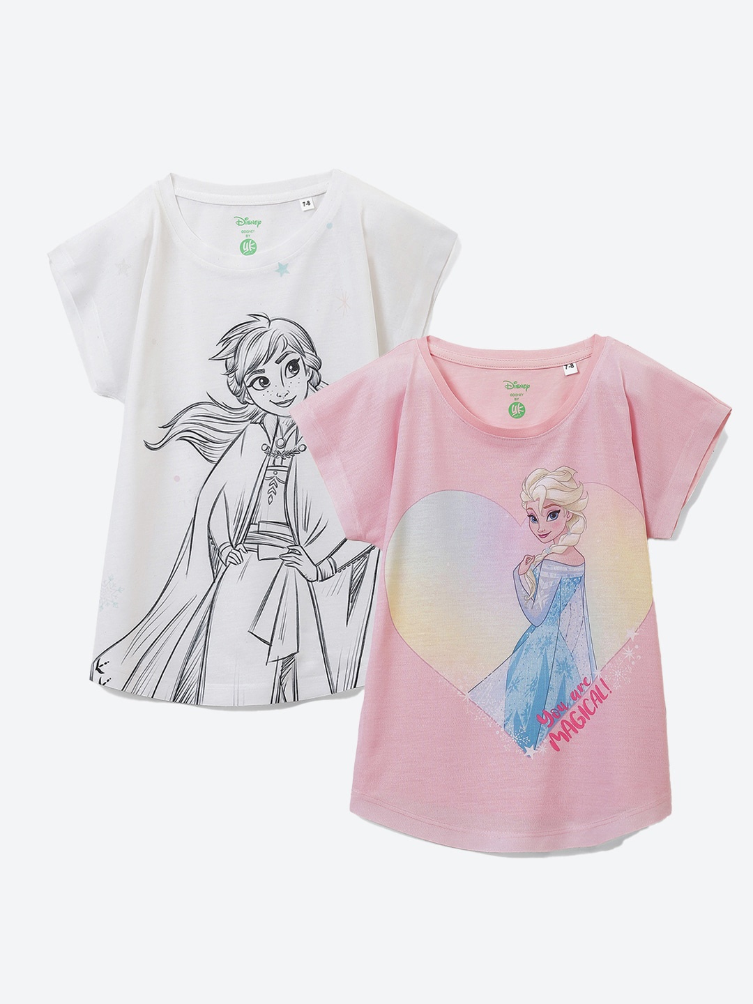 

YK Pack Of 2 Elsa & Anna Printed Extended Sleeves Top, Pink
