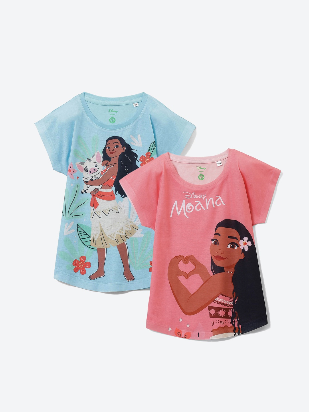 

YK Pack of 2 Moana Printed Extended Sleevee Tshirt, Pink