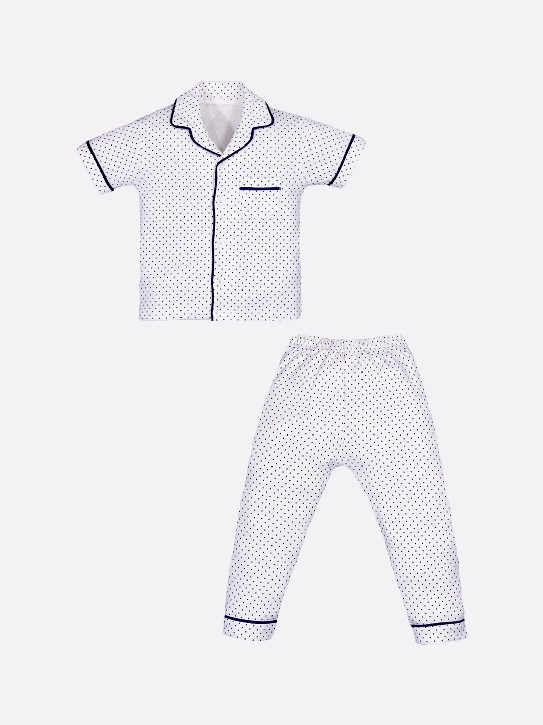 

BABY GO Boys Polka Dots Printed Pure Cotton Night Suit GOBS20-2627, White