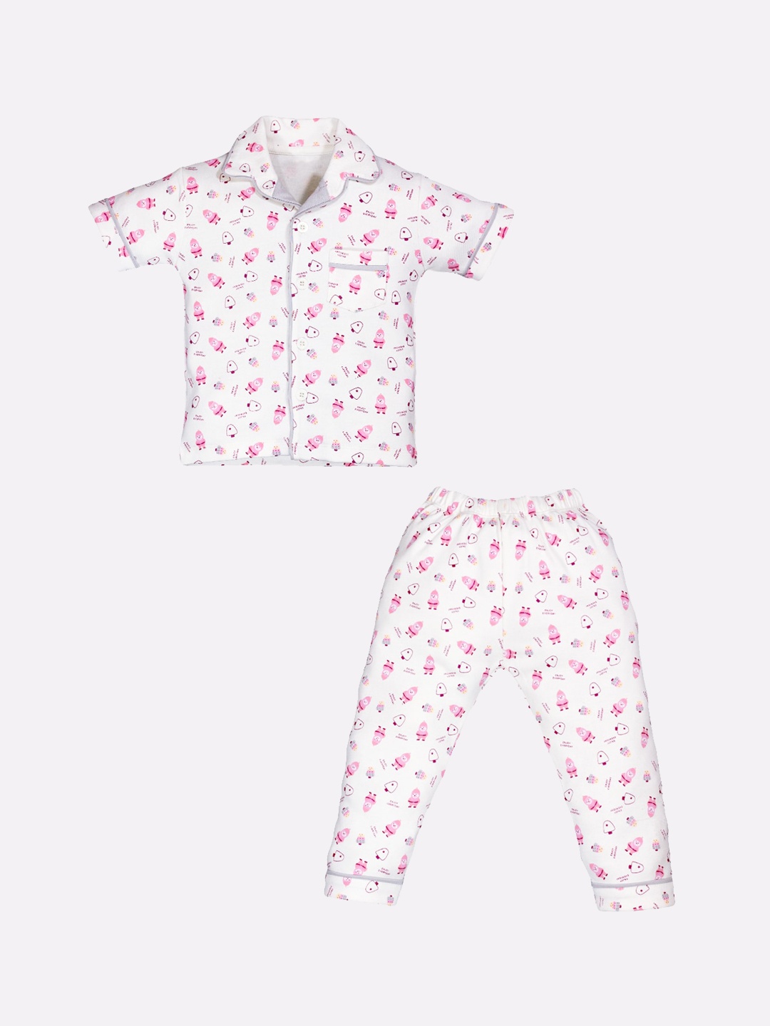 

BABY GO Boys Conversational Printed Pure Cotton Shirt & Trousers, White