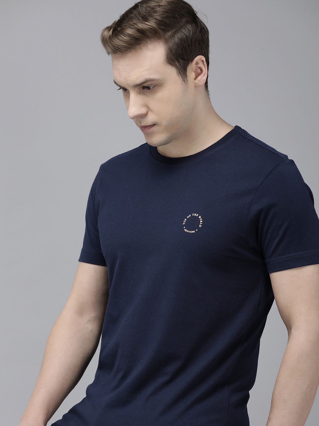 

Arrow Solid Round Neck Regular Fit Pure Cotton T-shirt, Navy blue