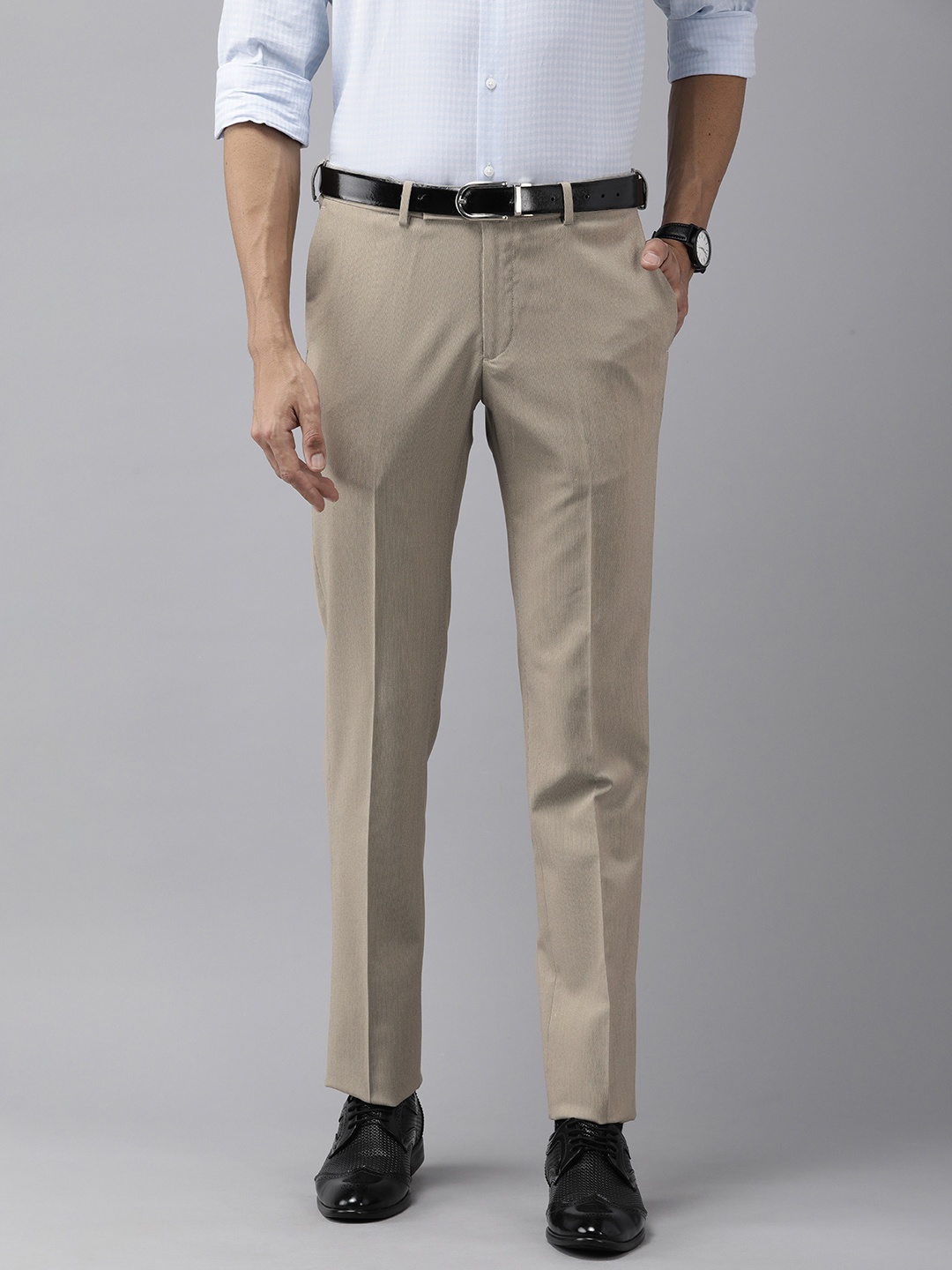 

Arrow Men Self Design Textured Mid-Rise Tailored Fit Trousers, Grey
