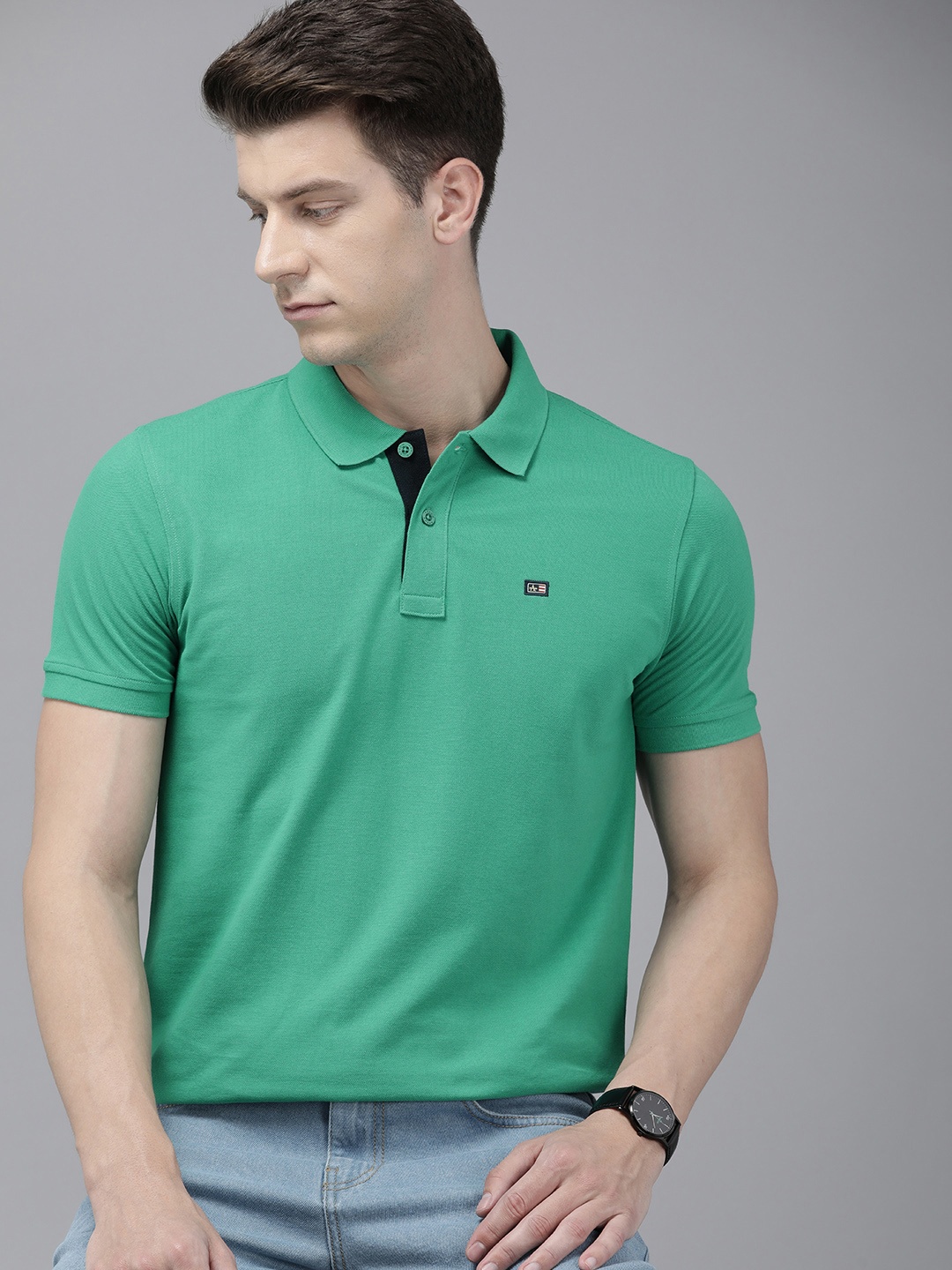 

Arrow Solid Polo Collar Casual T-shirt, Green