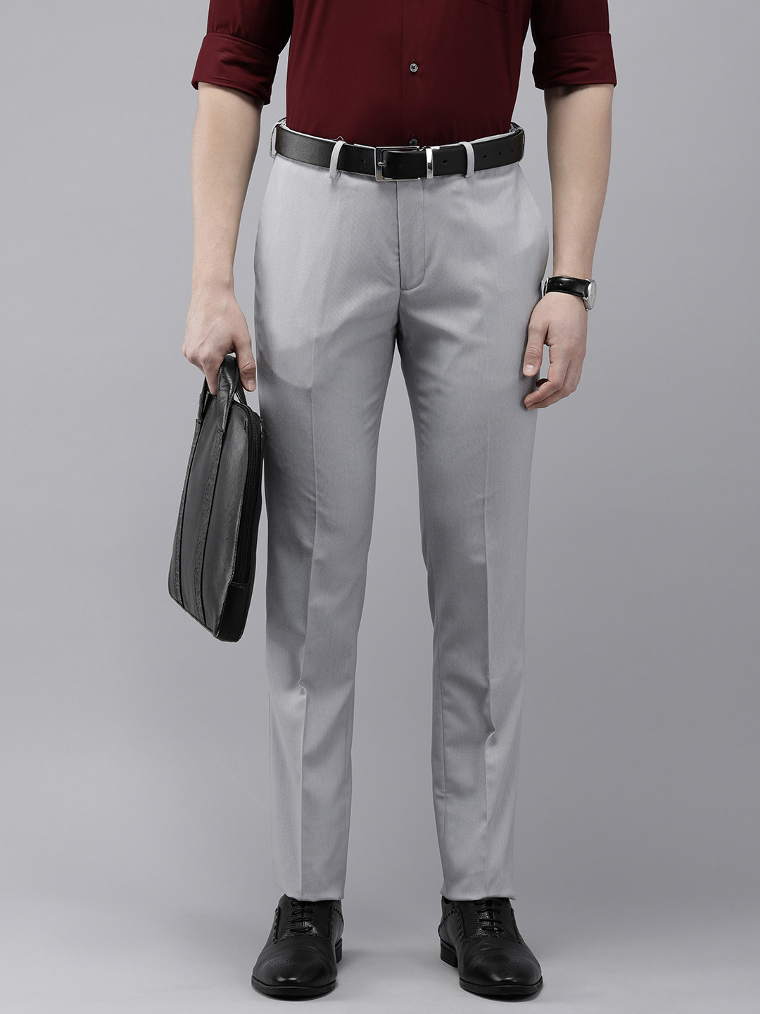 

Arrow Men Self Design Textured Tailored Fit Formal Trousers, Grey
