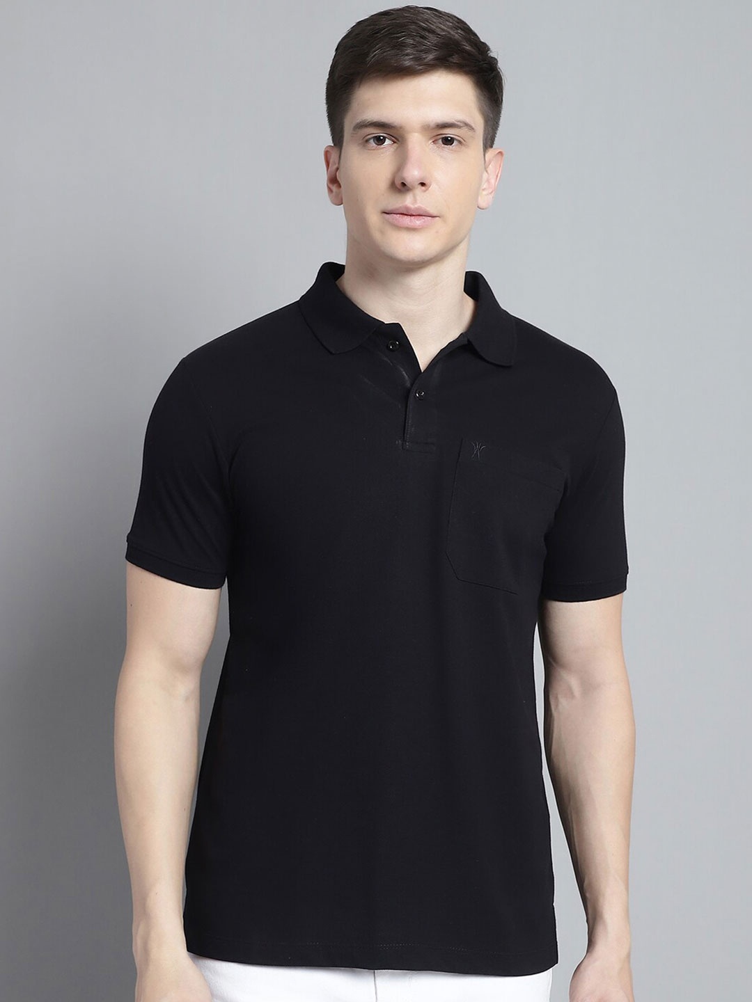 

VENITIAN Polo Collar Cotton Casual T-Shirt, Black