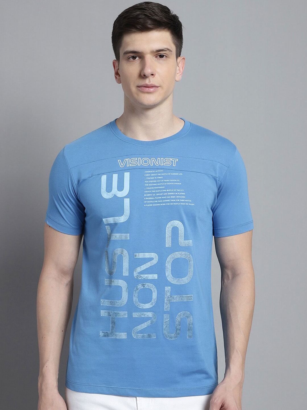 

VENITIAN Typography Printed Slim Fit Cotton T-Shirt, Blue