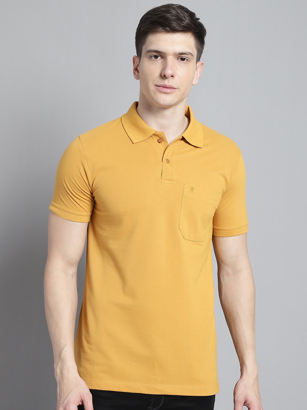 

VENITIAN Polo Collar Cotton Casual T-Shirt, Mustard